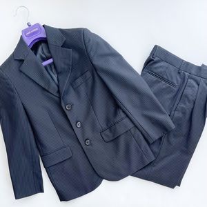 Boys James Morgan Black Pinstripe Suit